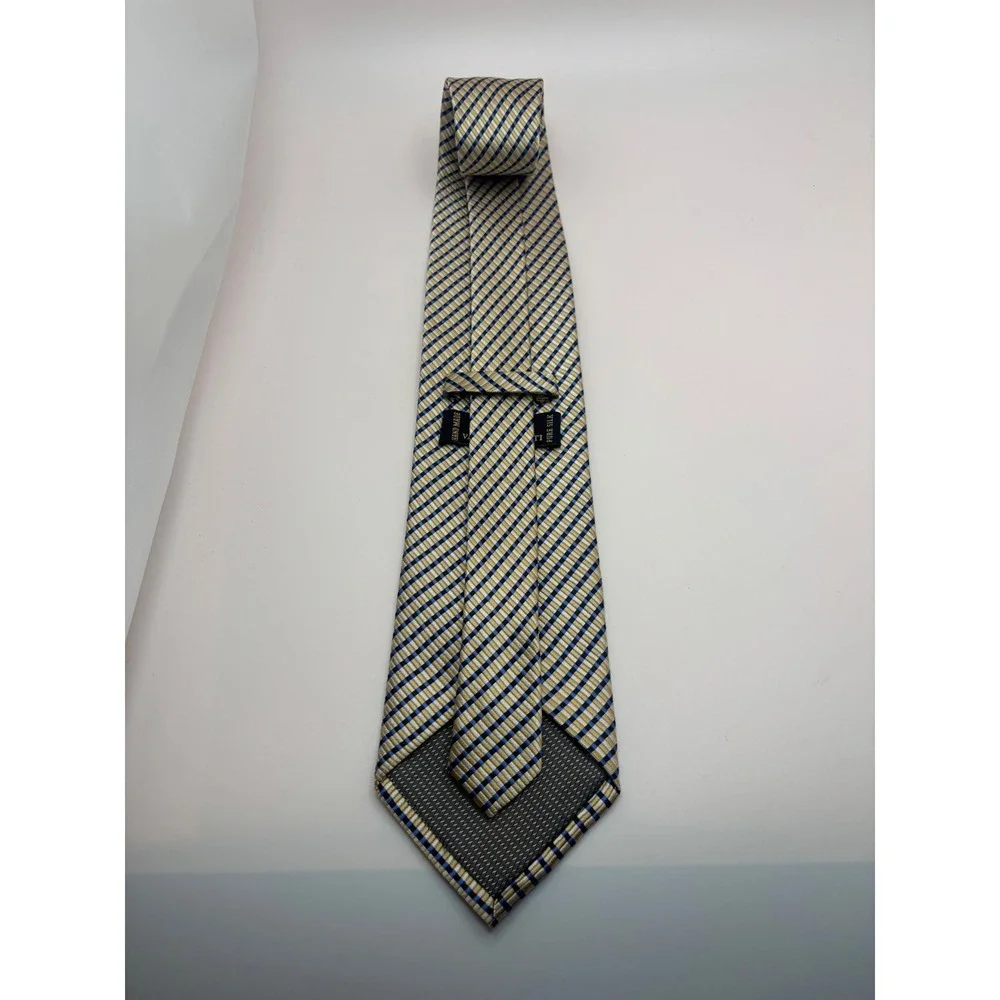 Valerio Garati Men Gold Blue Striped Pure Silk Handmade Necktie Tie